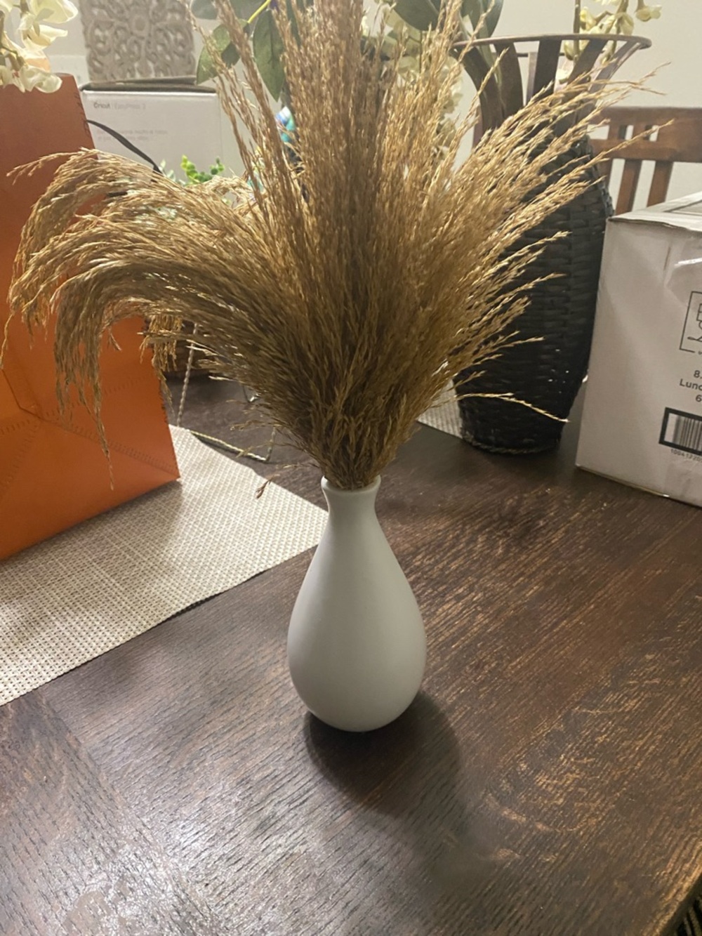 Neutral White Ceramic Vase with Natural Dried Grass - Home Accents